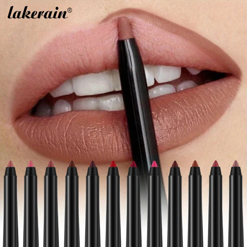 12 Colors Matte Lipliner Pencil Red Contour Tint Lipstick Waterproof Long Lasting Non-stick Cup Moisturising Lips Makeup