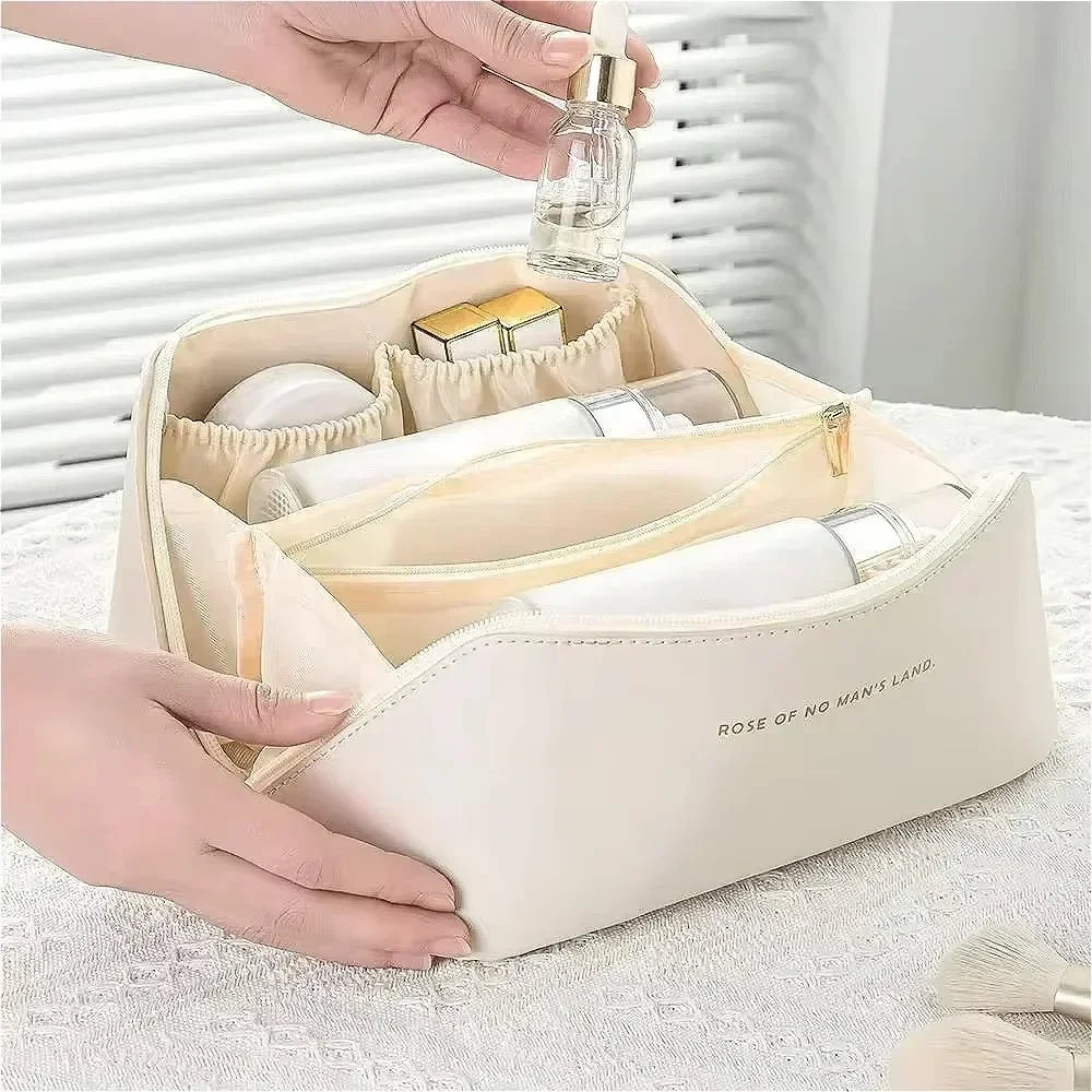 Large Travel Cosmetic Bag for Women Leather Makeup Organizer Female Toiletry Kit Bags Make Up Case Storage Pouch Luxury Lady Box