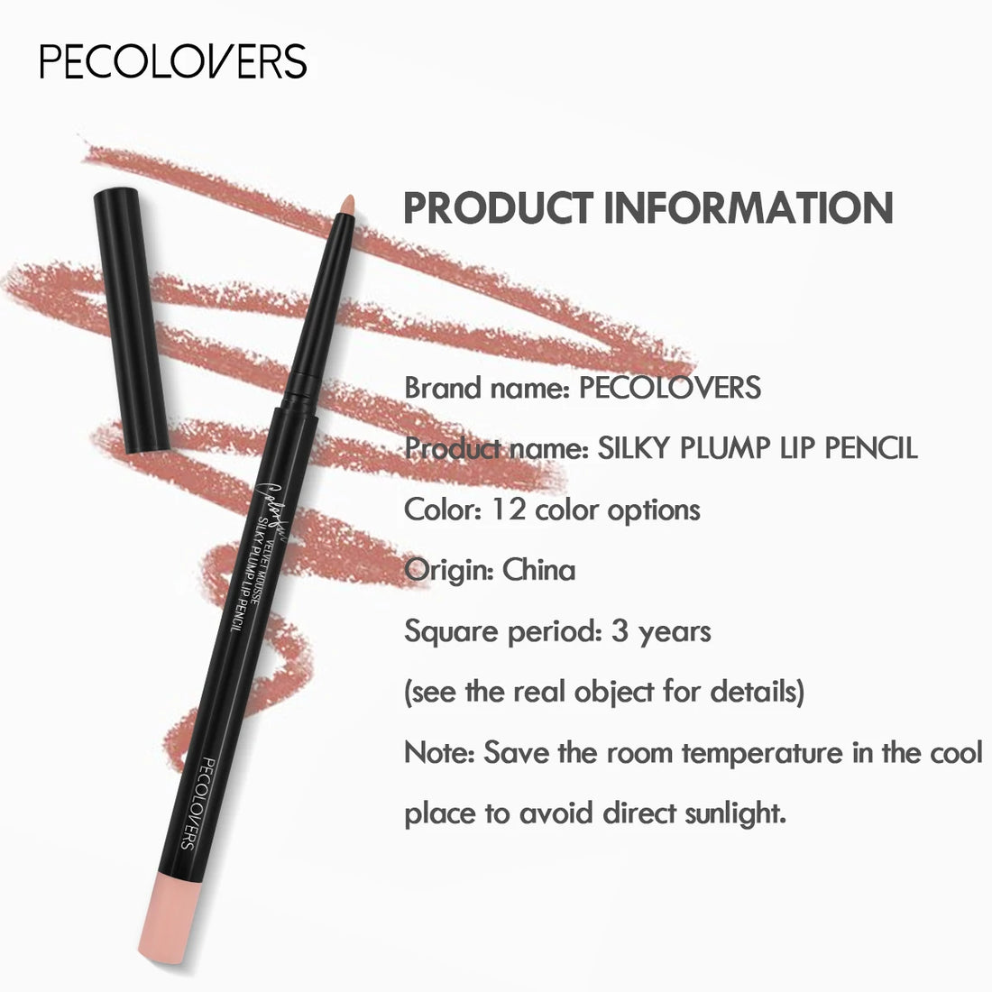 12 Colors Lip Liner , Matte Dewy Finish Long Lasting Waterproof Smudge Proof Lip Liner